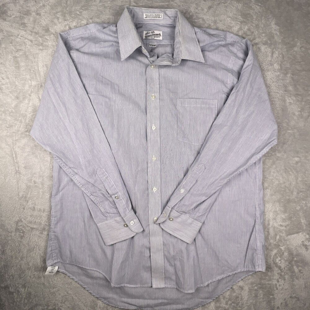Vintage Sears Roebuck Oxford Shirt Mens 17 34/35 Blue Stripe USA Button Up